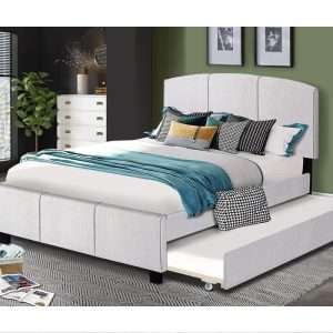 Fabric Bed with Trundle+Drawer