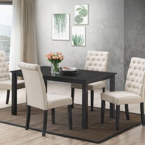 Wooden Dining Table with Leather Chairs