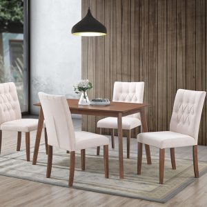 Wooden Dining Table with Fabric Chairs