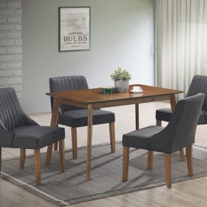 Wooden Dining Table with Scoop Back Fabric Chairs