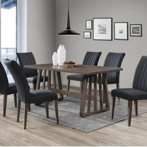 Wooden Dining Table with Fluted Fabric Chairs