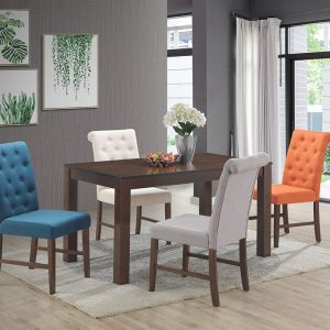 Wooden Dining Table with Scroll Back Chairs