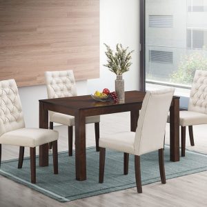 Wooden Dining Table with Leather Chairs