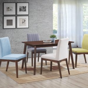 Wooden Dining Table with Fluted Back Fabric Chairs