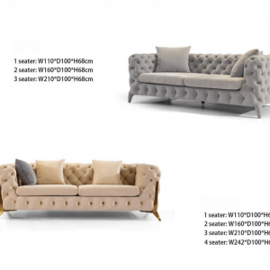 Velvet Modern Chesterfield Sofa 3-Seater